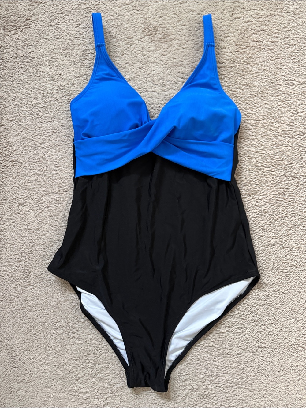 Women’s Medium Blue & Black Twist-Front One-Piece Swimsuit